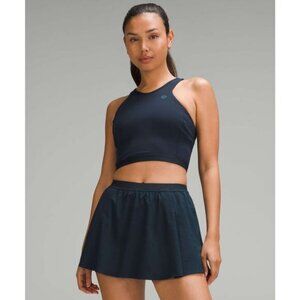Lululemon Narrow Hem Cropped Tennis Tank Shelf Bra Top In True Navy Size 4